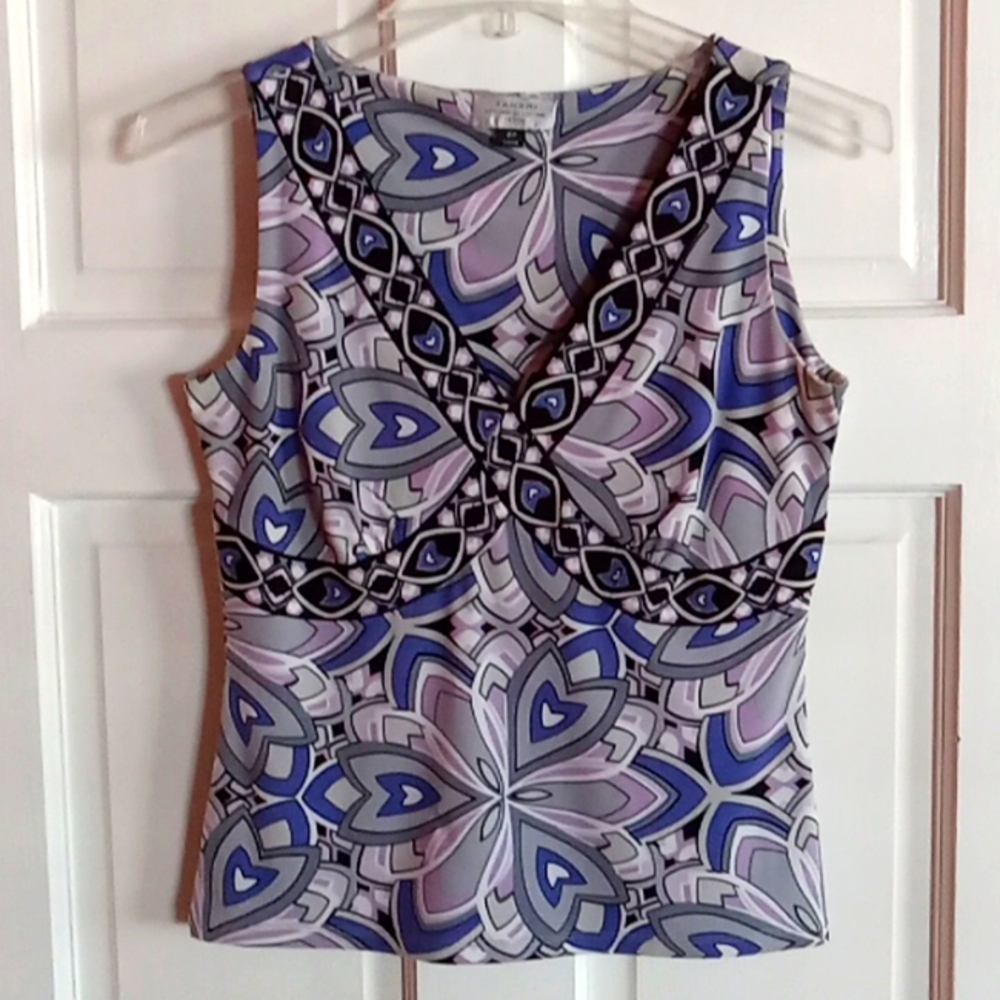 Tahari Sleeveless V-Neck Blouse, Size 2P